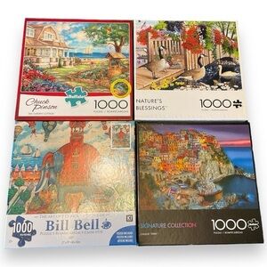 Puzzle Lot of 4‎ Colourful 1000 Pieces Landscape Houses Water Geese Elephant